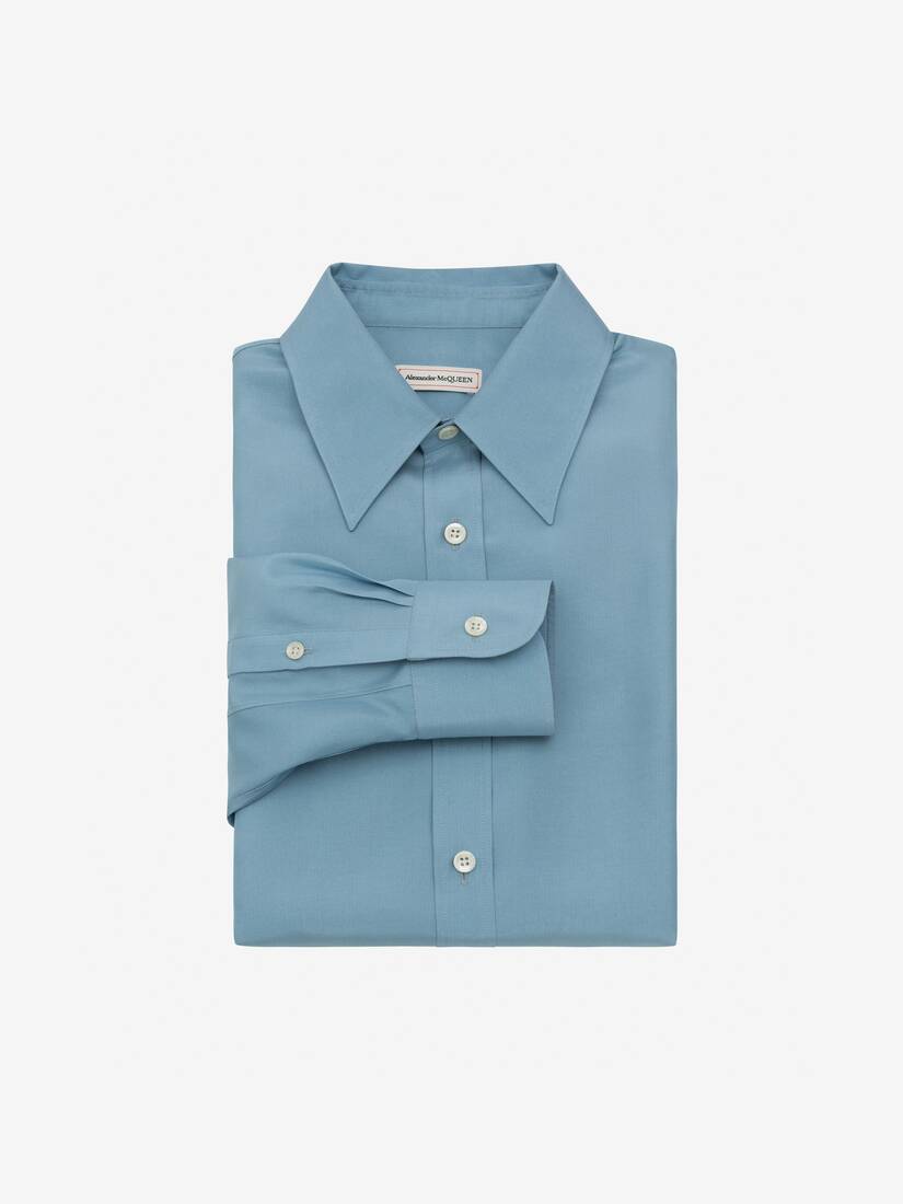 Camisas Alexander McQueen Silk Poplin Hombre - Azules - Mexico 231-VFNXAB